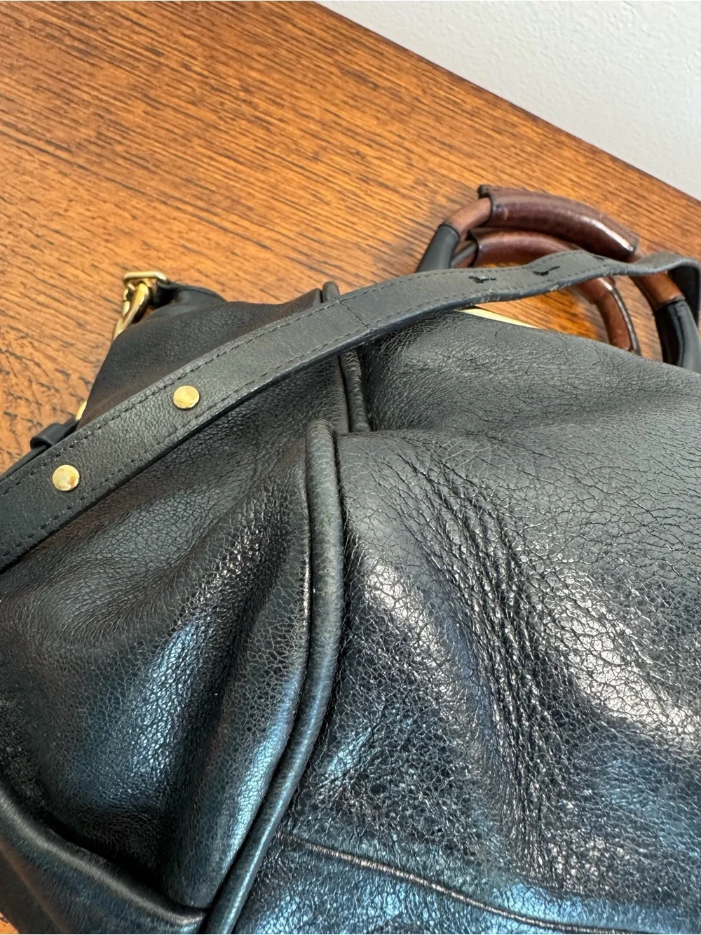 Chloé Vintage Ethel Black Leather Satchel/Crossbody with Gold Hardware with COA